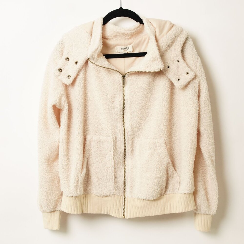 Ivory Sherpa Zip-Up Hoodie Size Medium